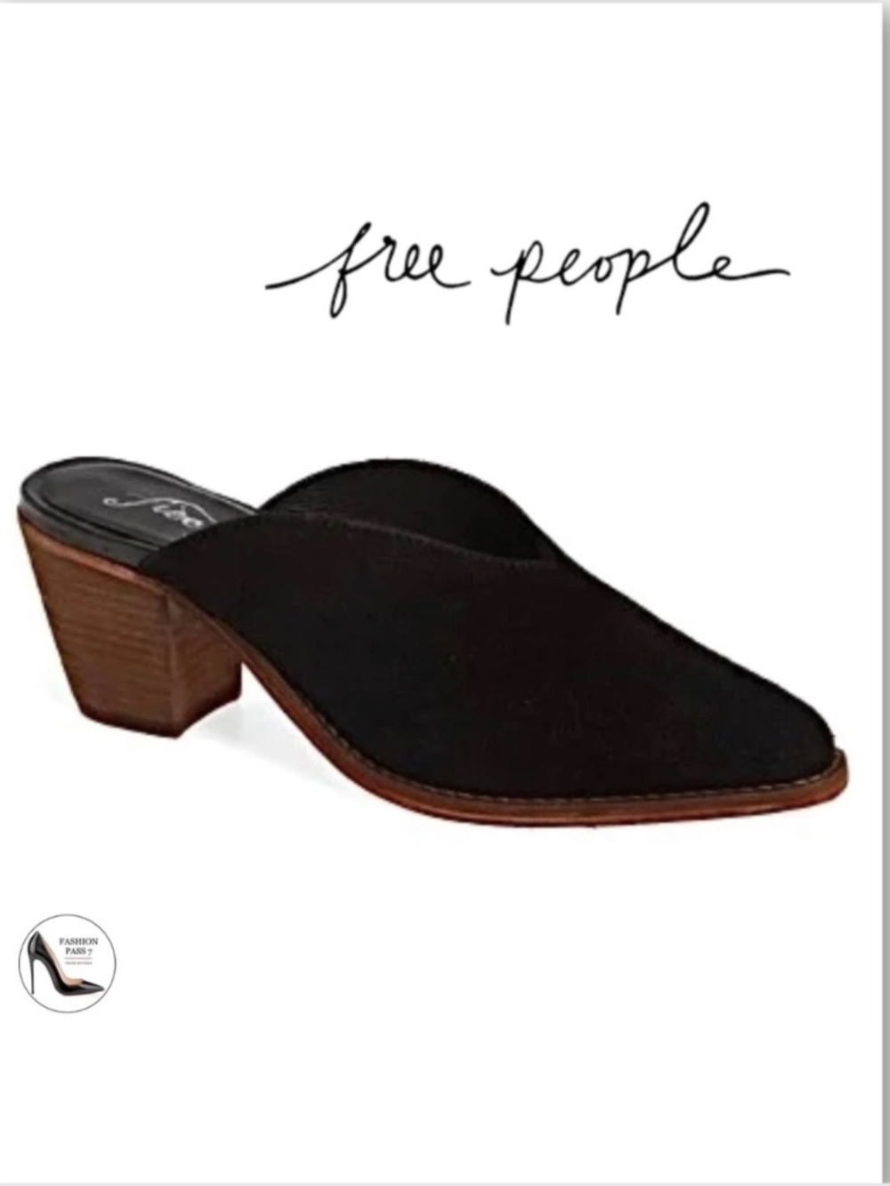 FREE PEOPLE Anya Black Suede Pointed Toe Western Chunky Heel Mules Cowboy Shoes